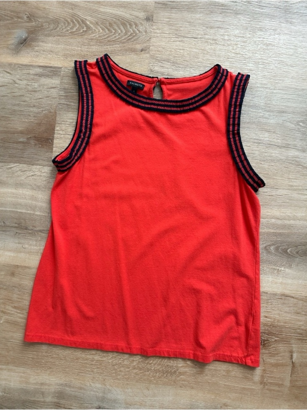 Talbots Red Tank with Navy Striped Trim